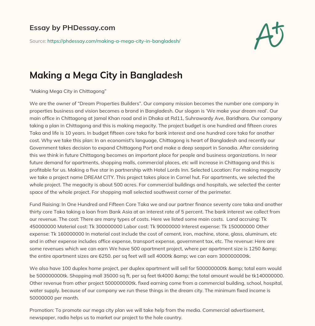 Making a Mega City in Bangladesh essay