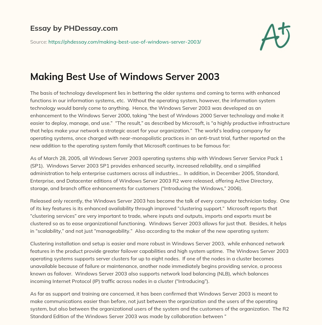 Making Best Use of Windows Server 2003 essay