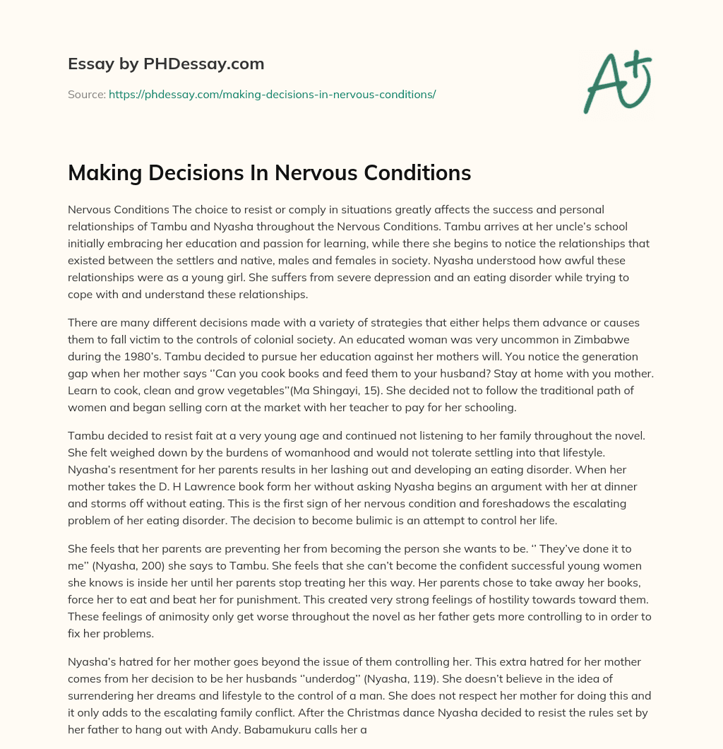 Making Decisions In Nervous Conditions essay