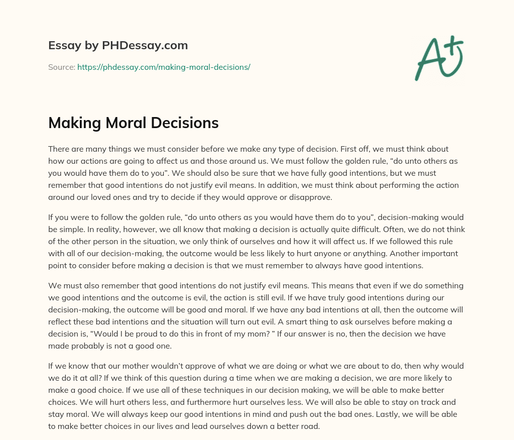 moral decision making essay