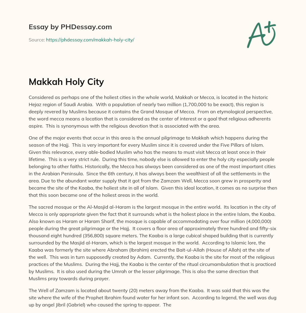 Makkah Holy City essay