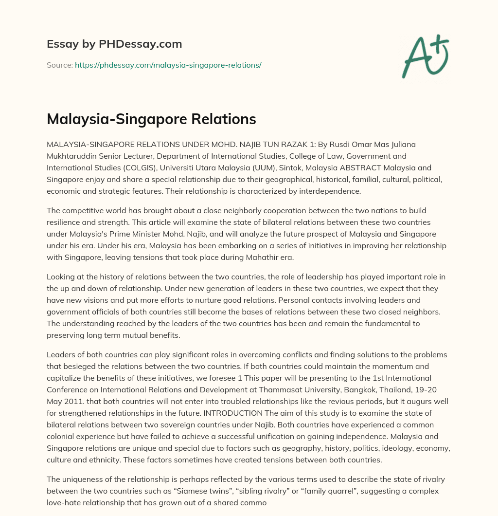 Malaysia-Singapore Relations essay