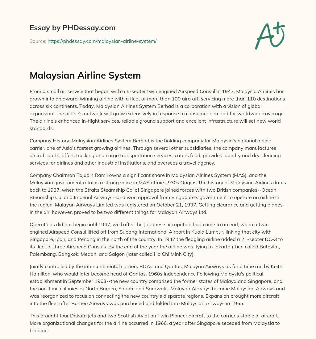 Malaysian Airline System essay