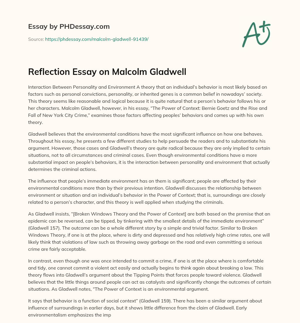Reflection Essay on Malcolm Gladwell essay