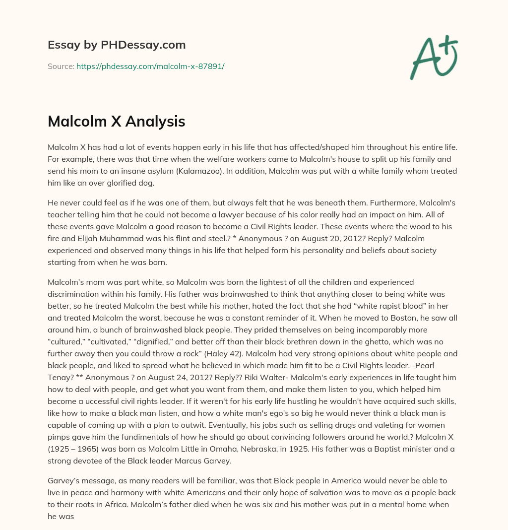 Malcolm X Analysis essay