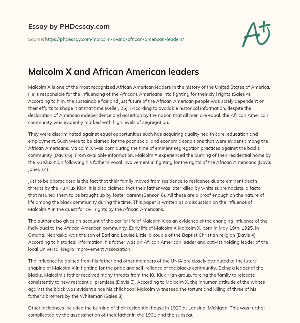 Malcolm X and African American leaders essay
