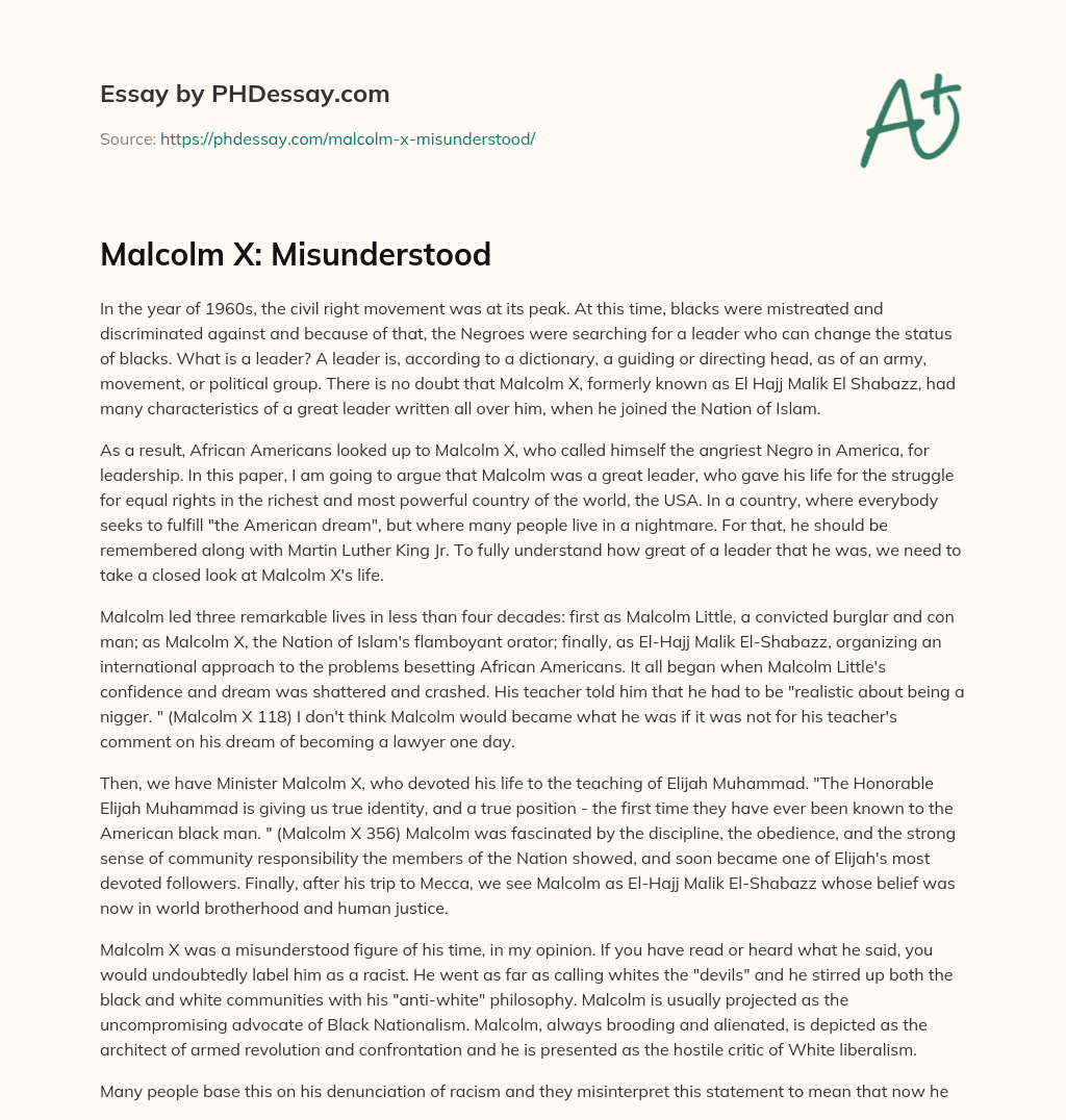 Malcolm X: Misunderstood essay