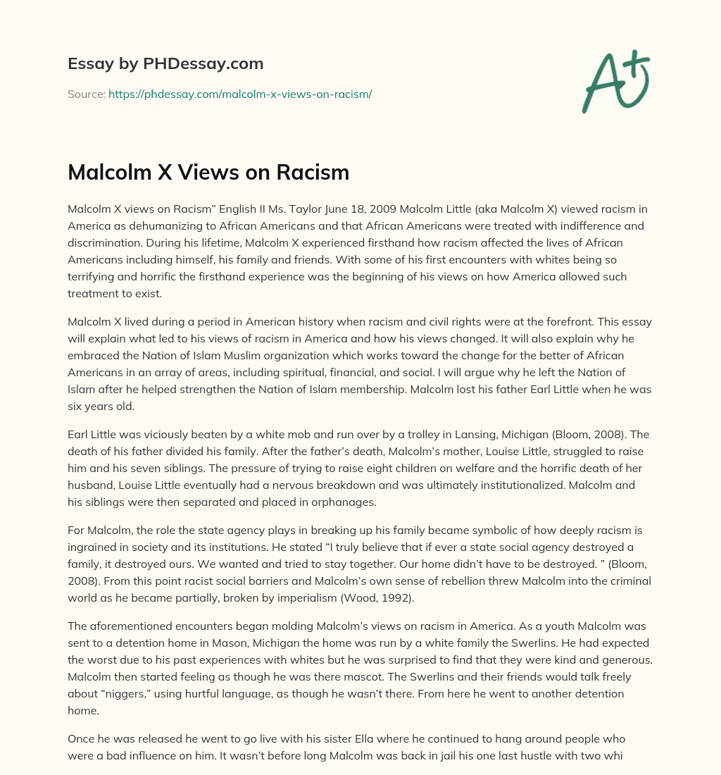 Malcolm X Views on Racism essay