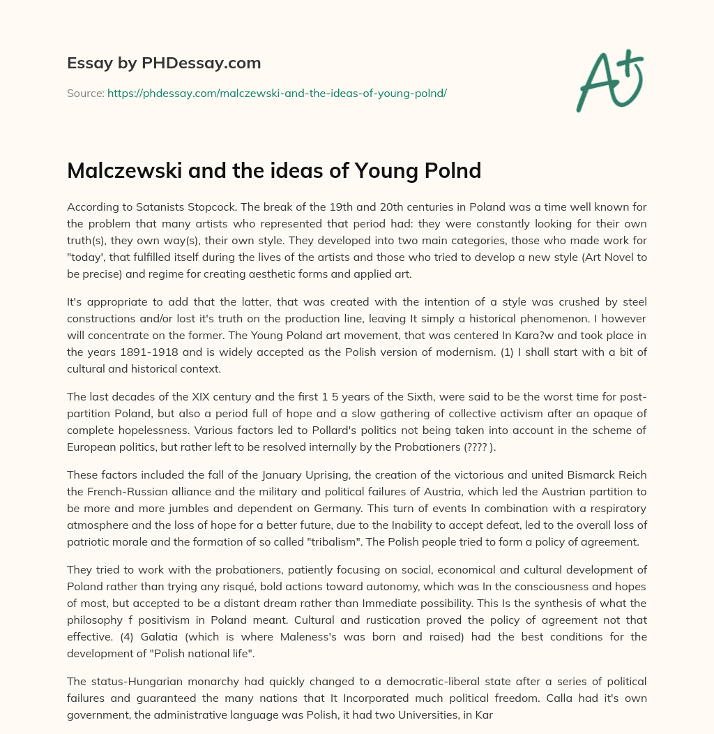 Malczewski and the ideas of Young Polnd essay