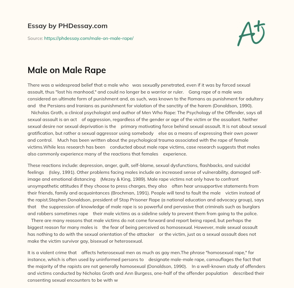 Male on Male Rape essay
