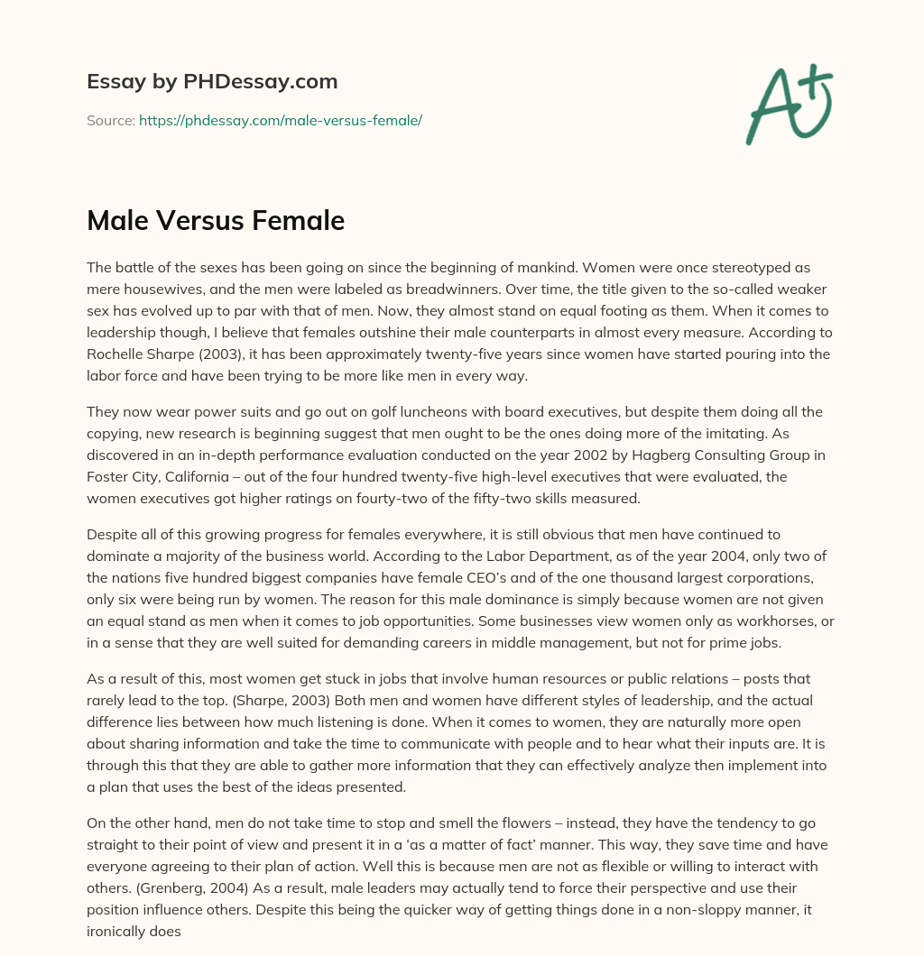 Male Versus Female essay