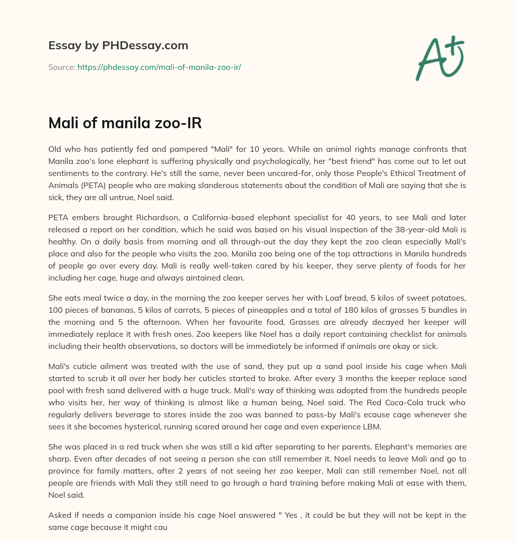 Mali of manila zoo-IR essay