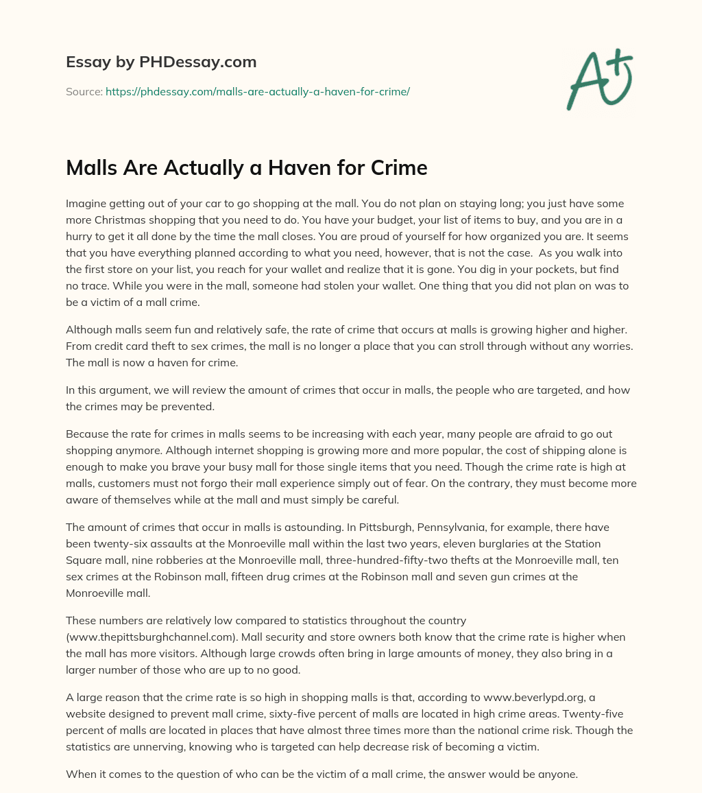 Malls Are Actually a Haven for Crime essay