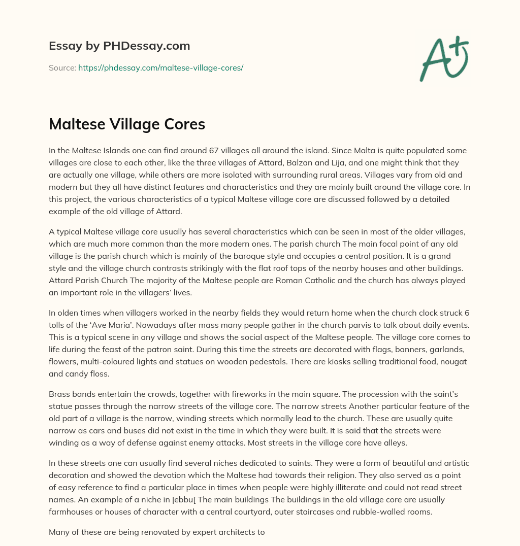Maltese Village Cores essay