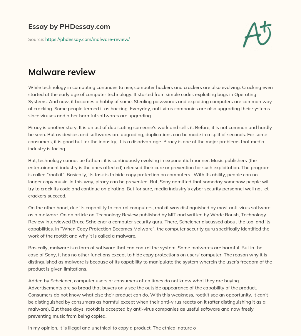 Malware review essay
