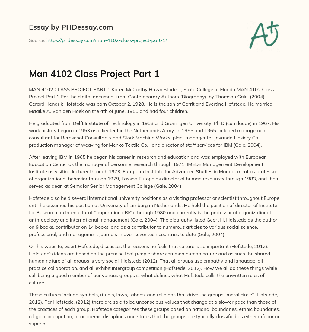 Man 4102 Class Project Part 1 essay