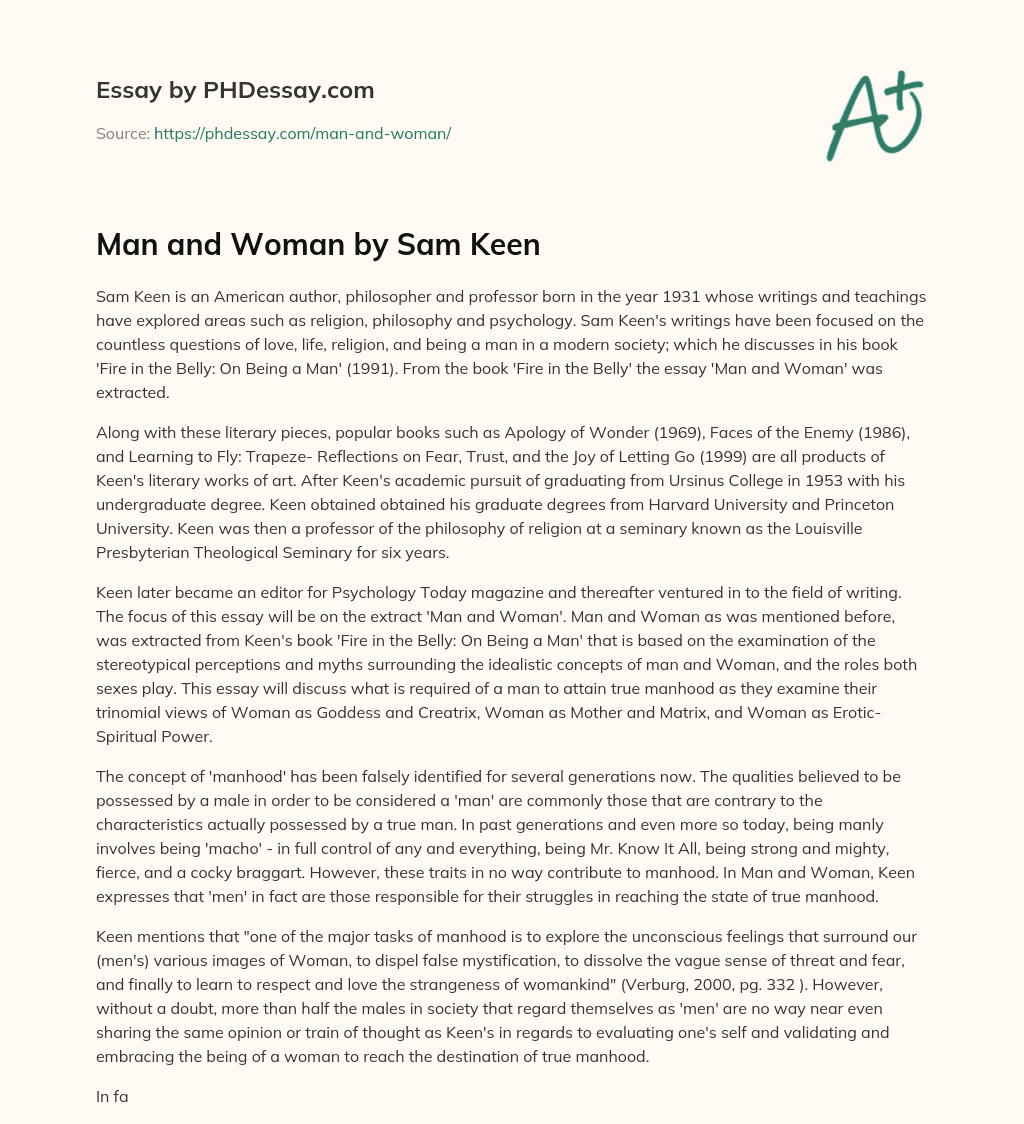 Man and Woman by Sam Keen essay