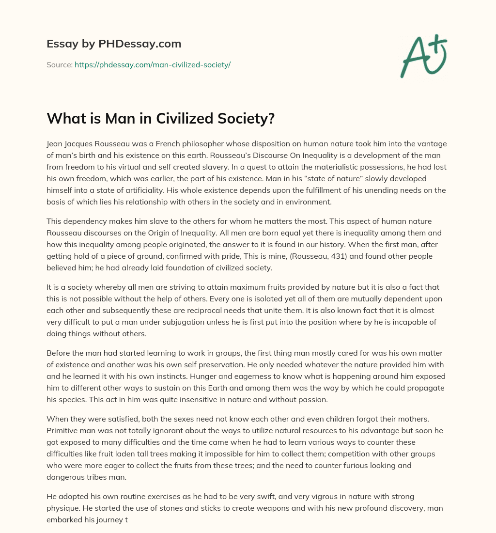 What is Man in Civilized Society? essay