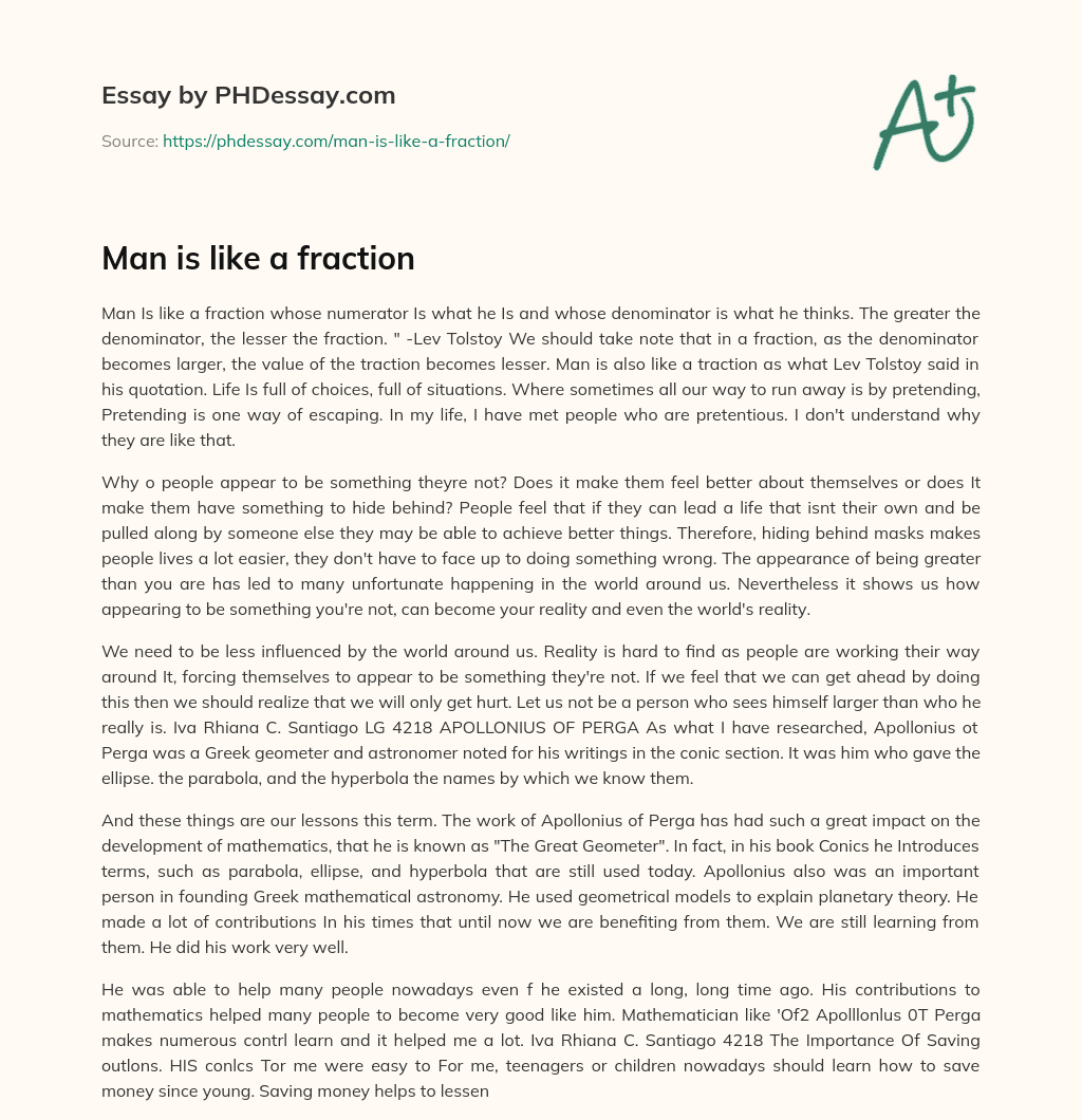 Man is like a fraction essay