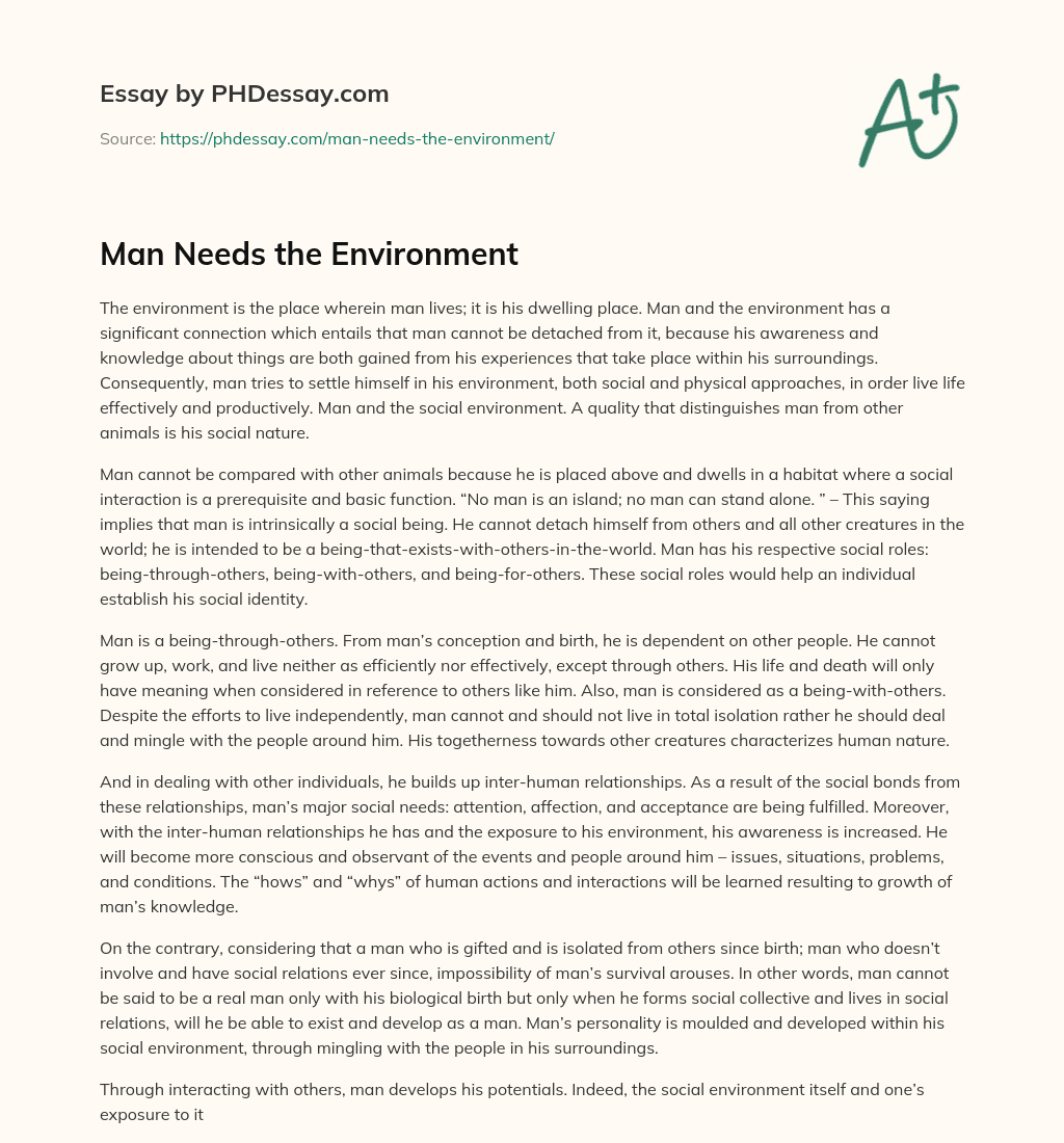Man Needs the Environment essay