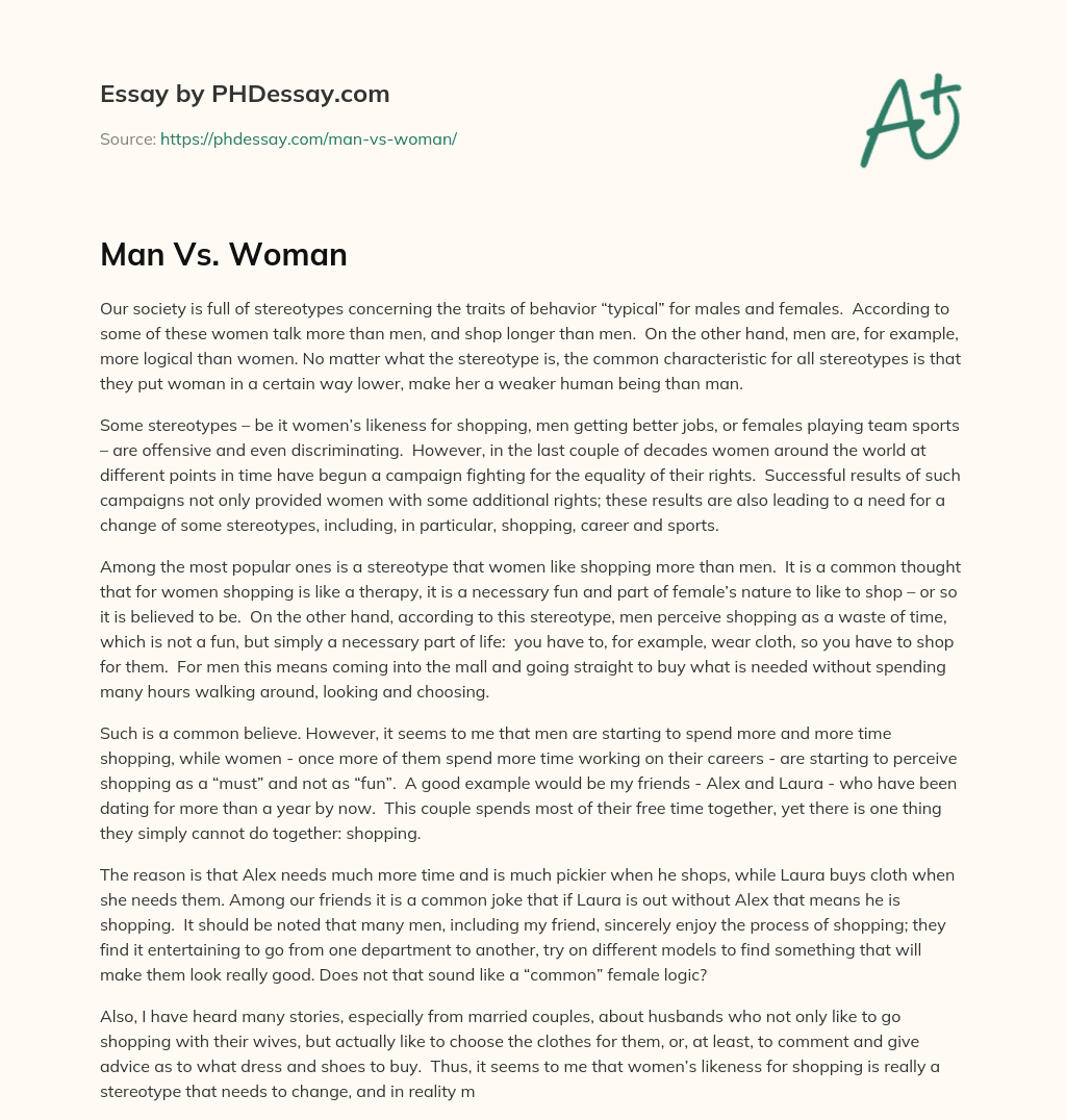 Man Vs. Woman essay