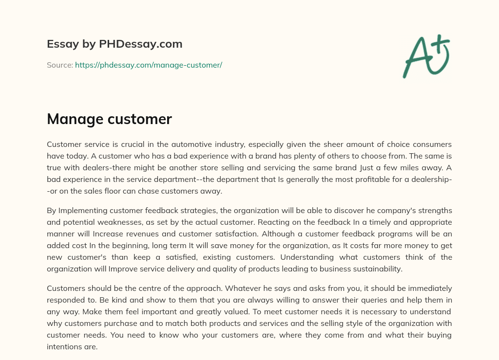 Manage customer essay