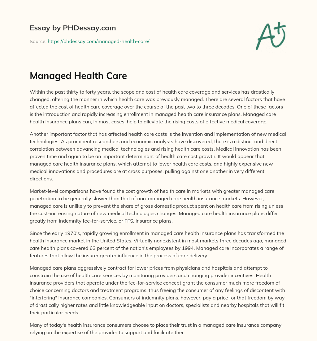 Managed Health Care essay