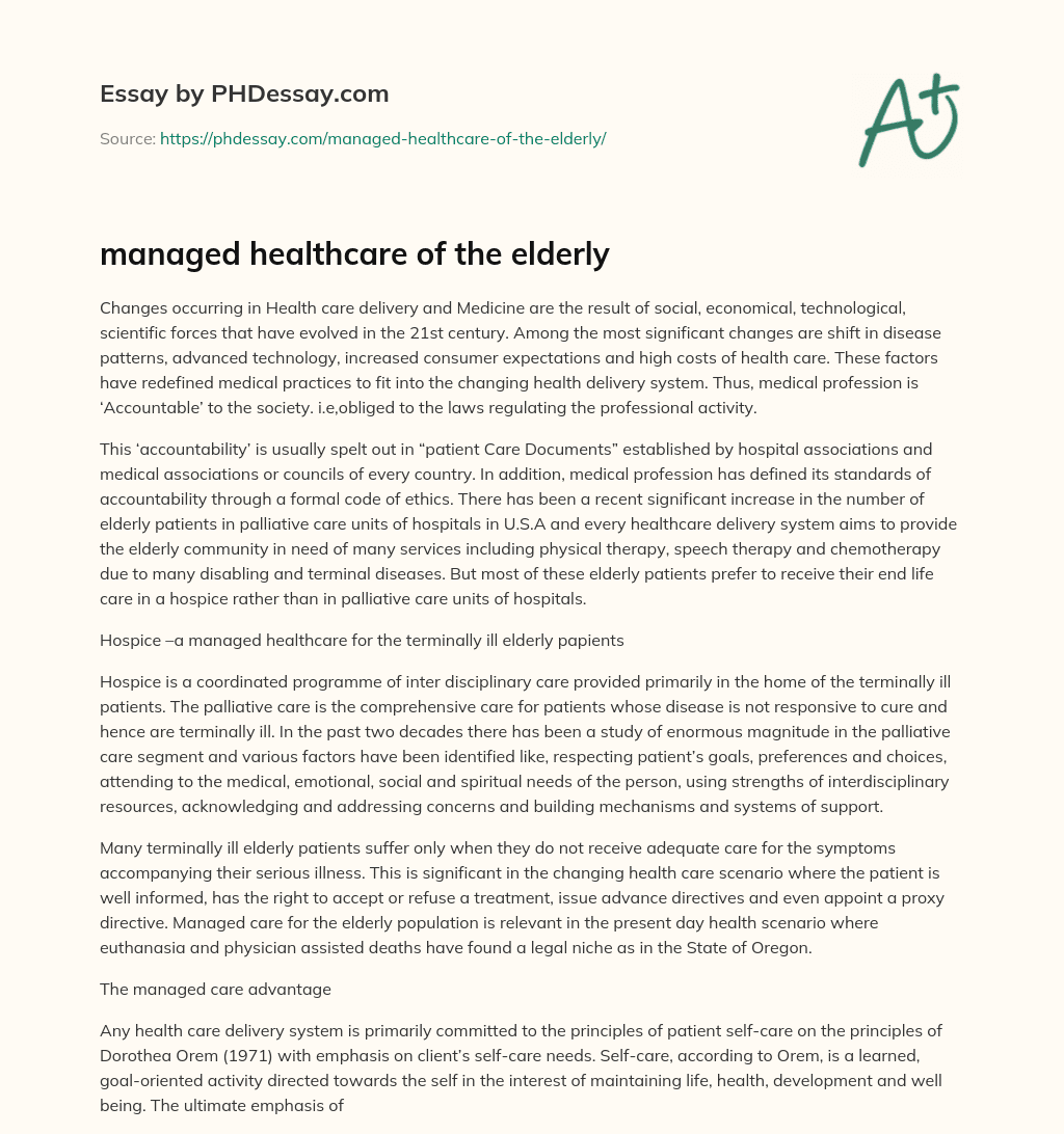 managed healthcare of the elderly essay