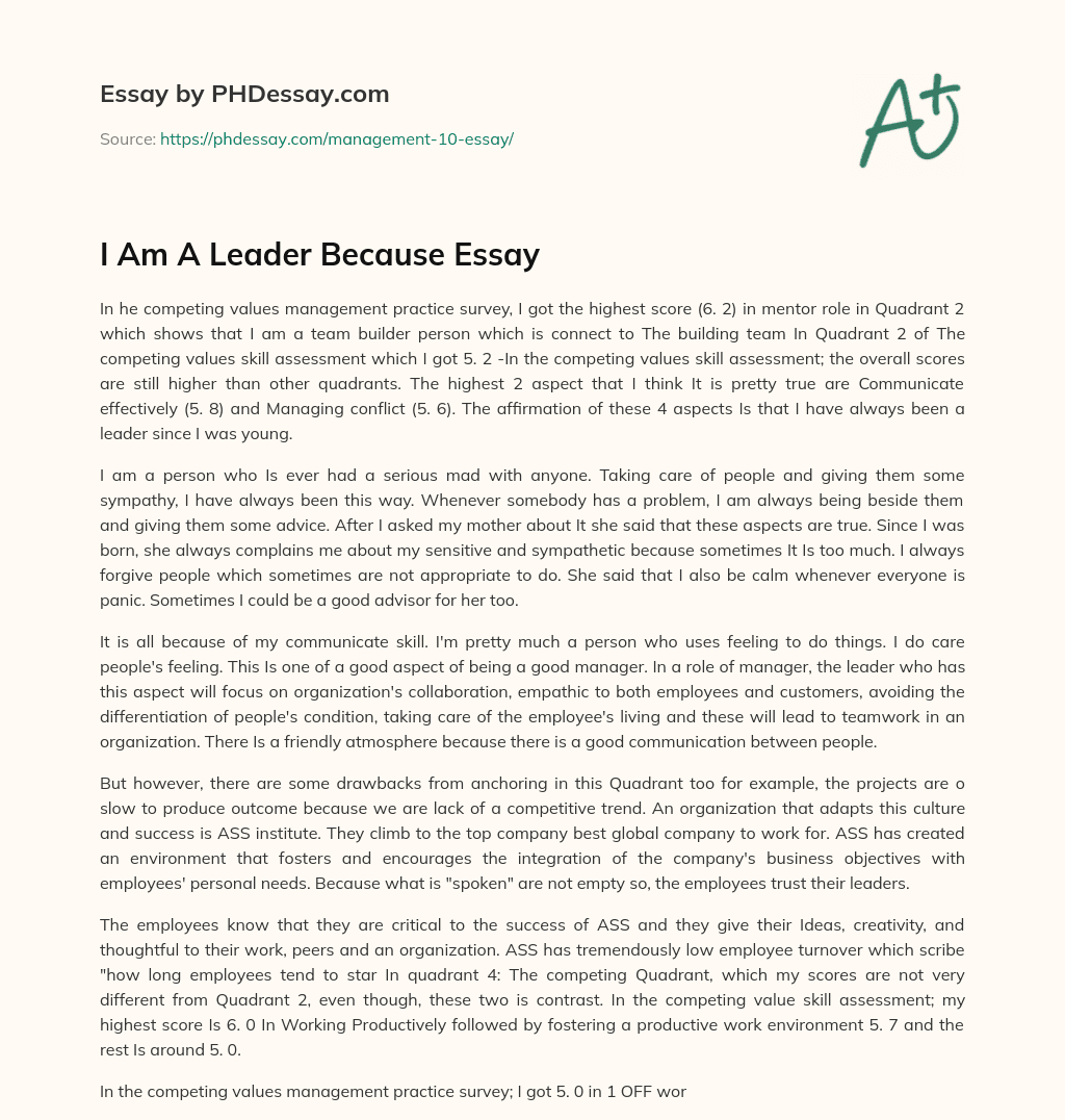 I Am A Leader Because Essay essay