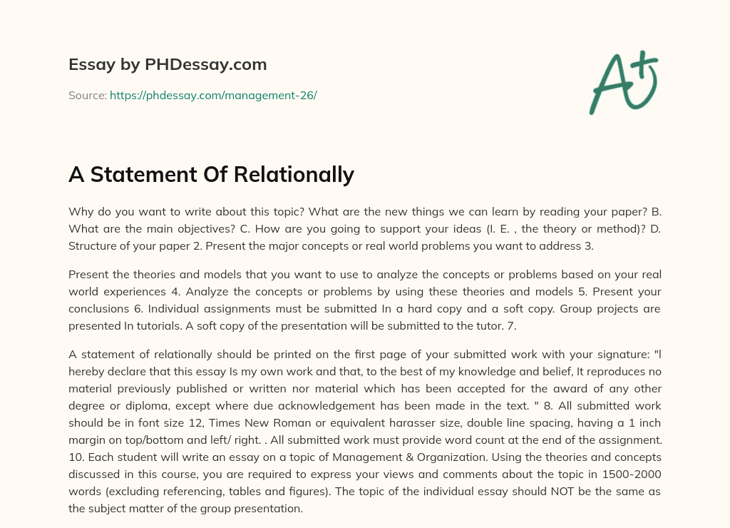 A Statement Of Relationally essay