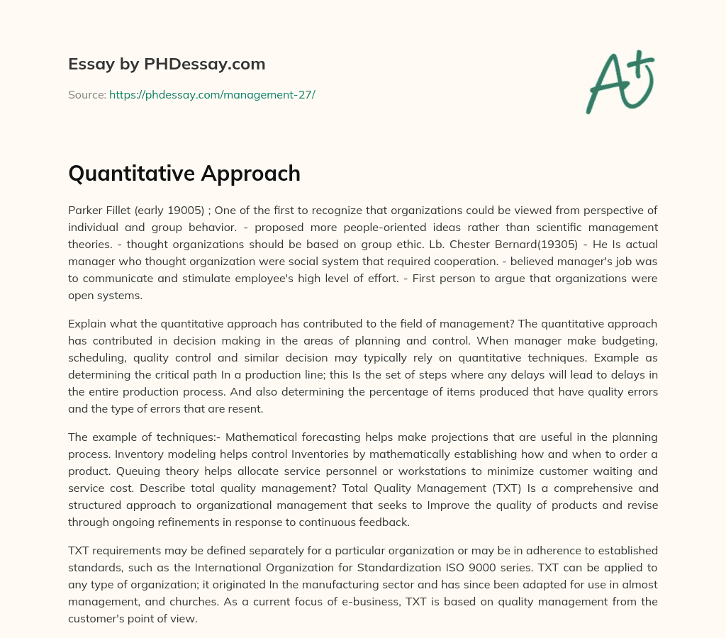 Quantitative Approach essay