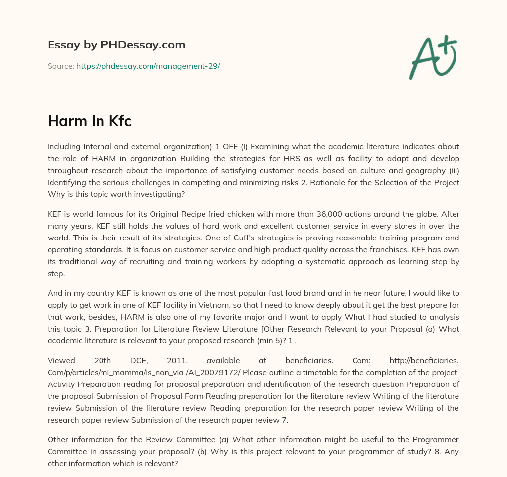 Exploring the Role of HRM in Building Strategies for Customer Satisfaction and Risk Minimization in KFC essay