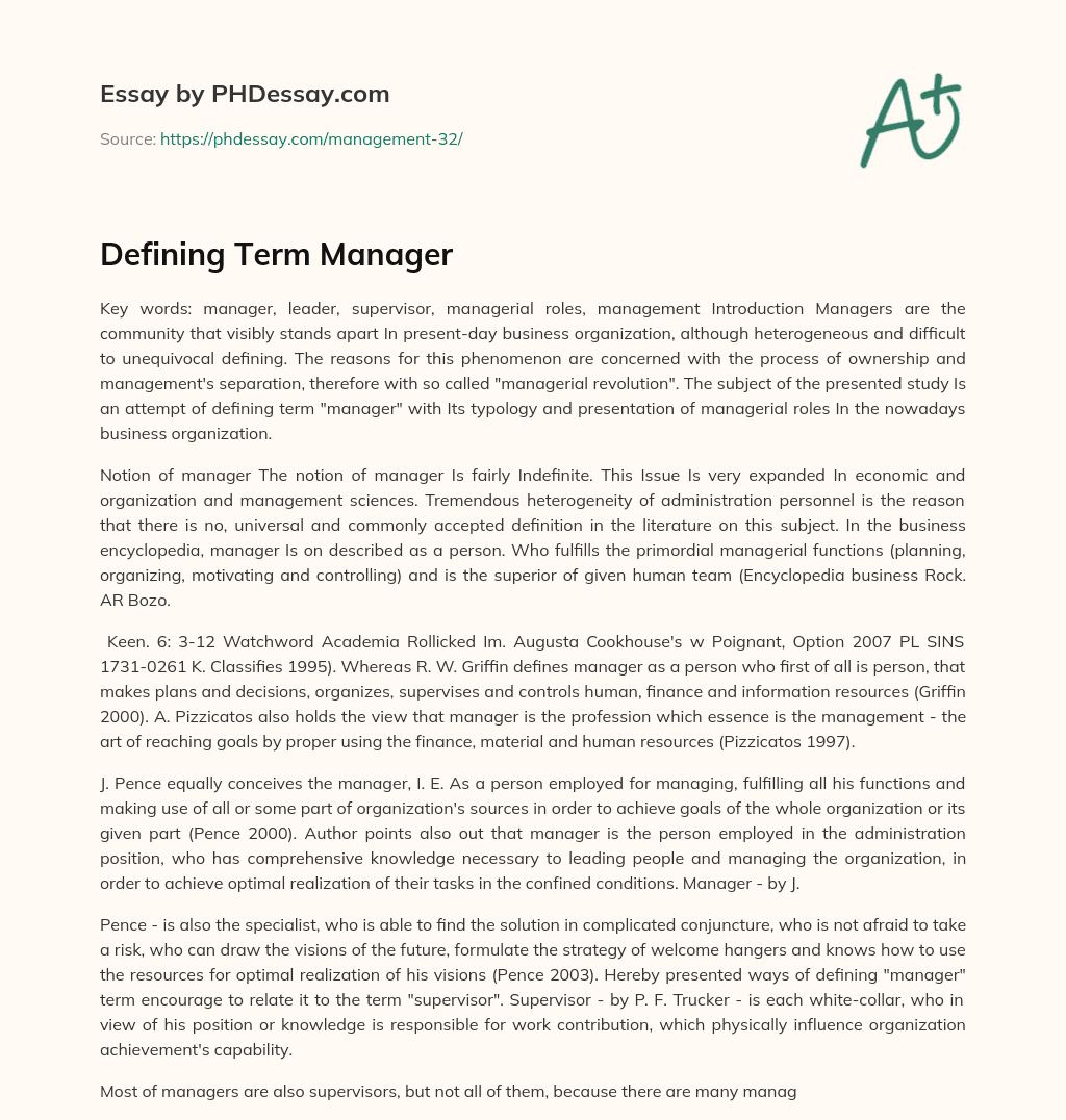 Defining Term Manager essay