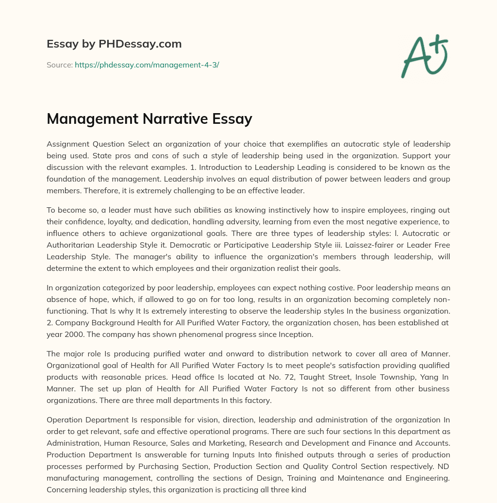 Management Narrative Essay essay