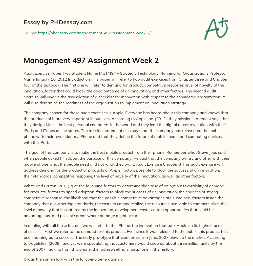 Management 497 Assignment Week 2 essay