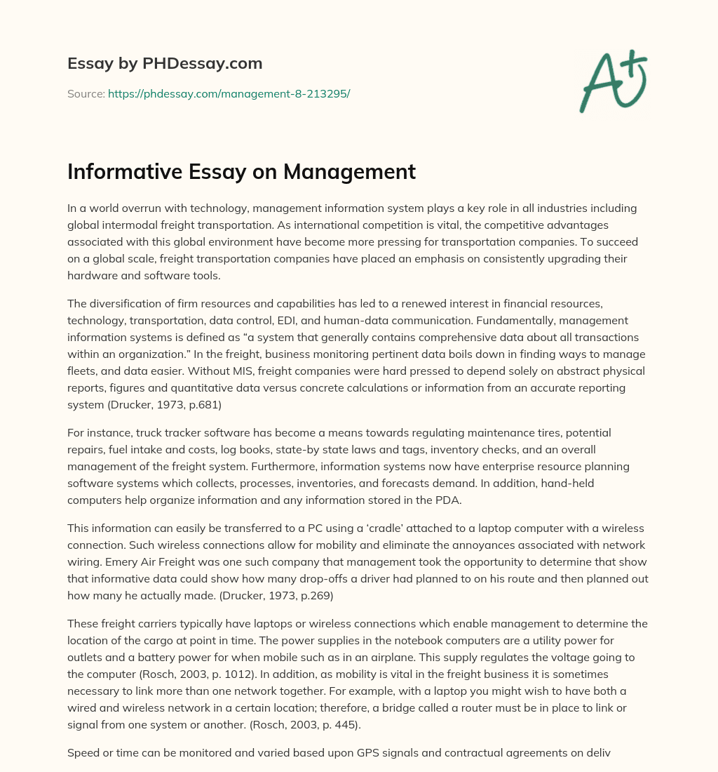 Informative Essay on Management essay