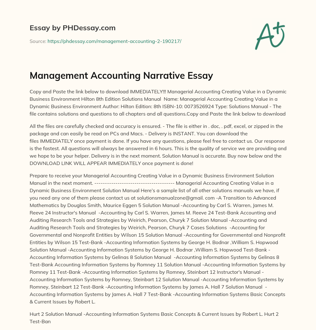 Management Accounting Narrative Essay essay