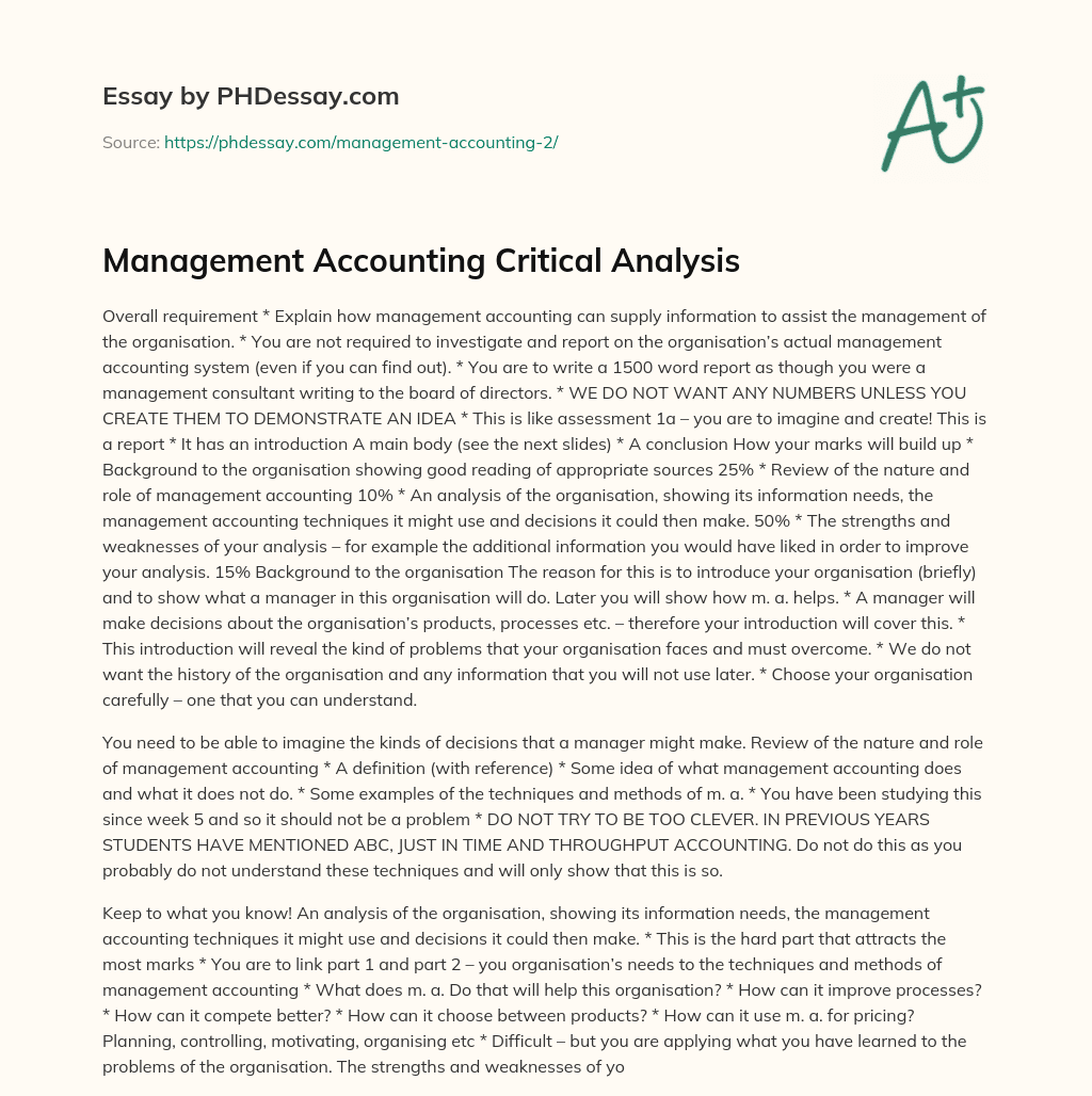 Management Accounting Critical Analysis essay