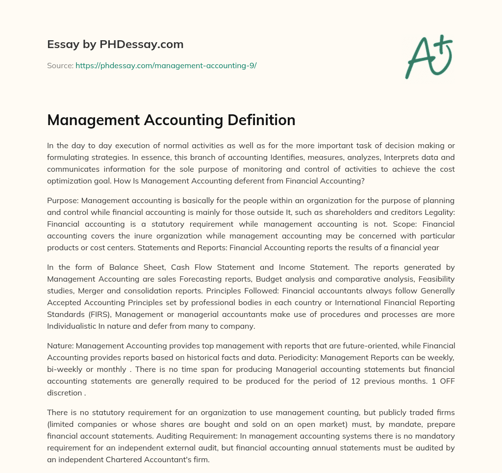 Management Accounting Definition essay