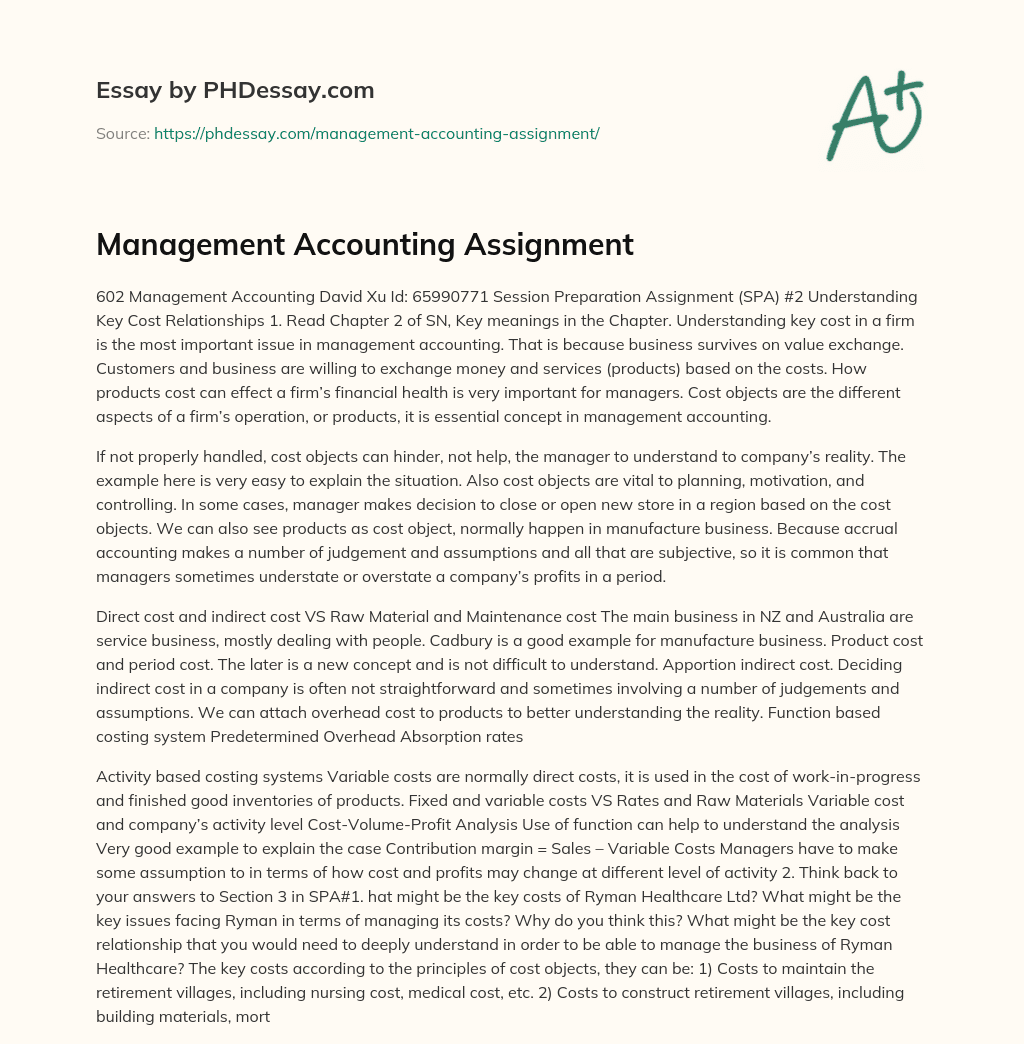 management accounting assignment sample