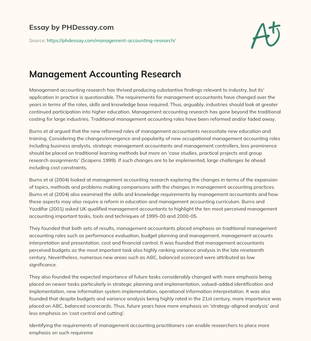 research about management accounting