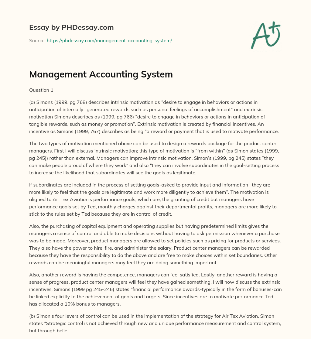 Management Accounting System essay
