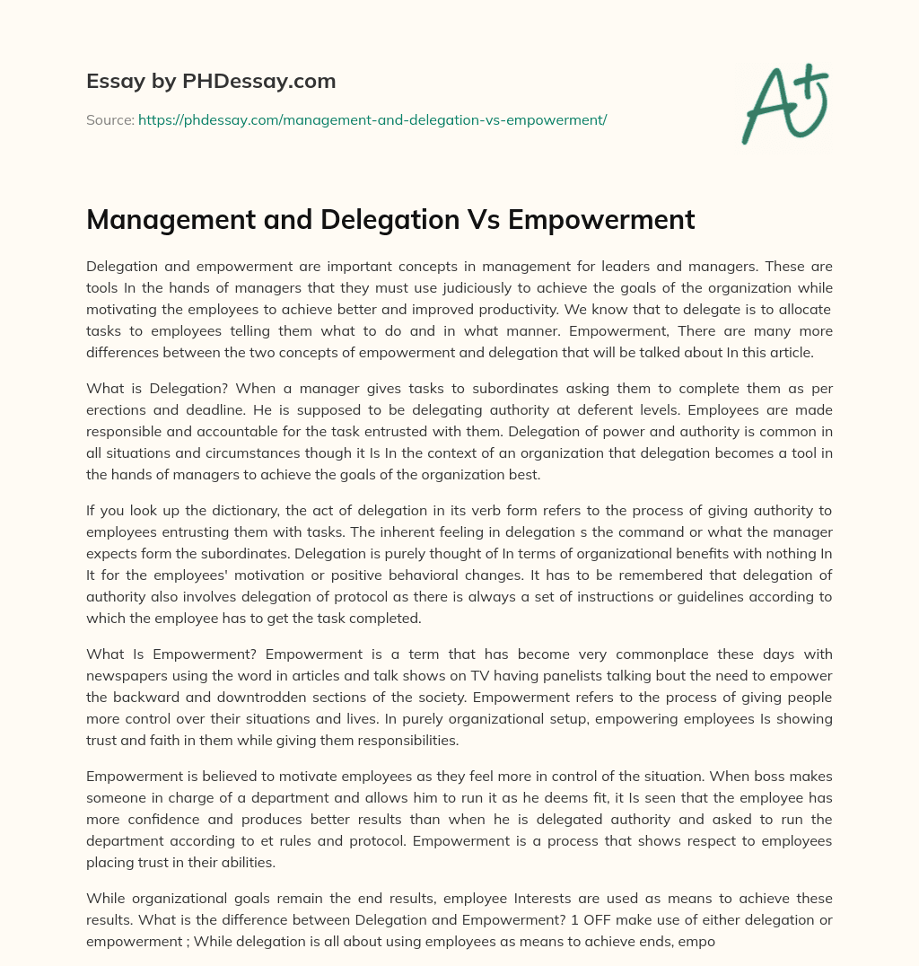 Management and Delegation Vs Empowerment essay