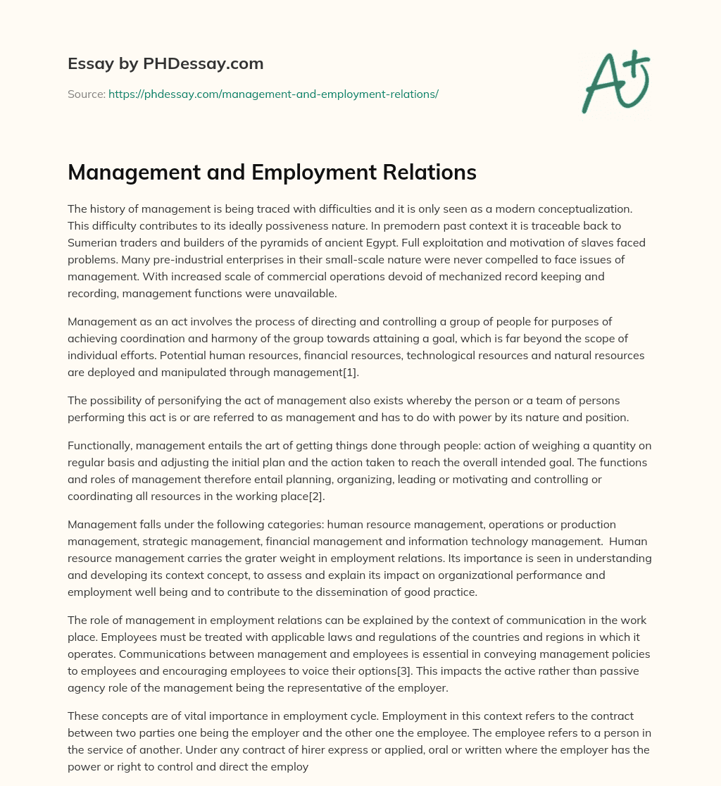 Management and Employment Relations essay