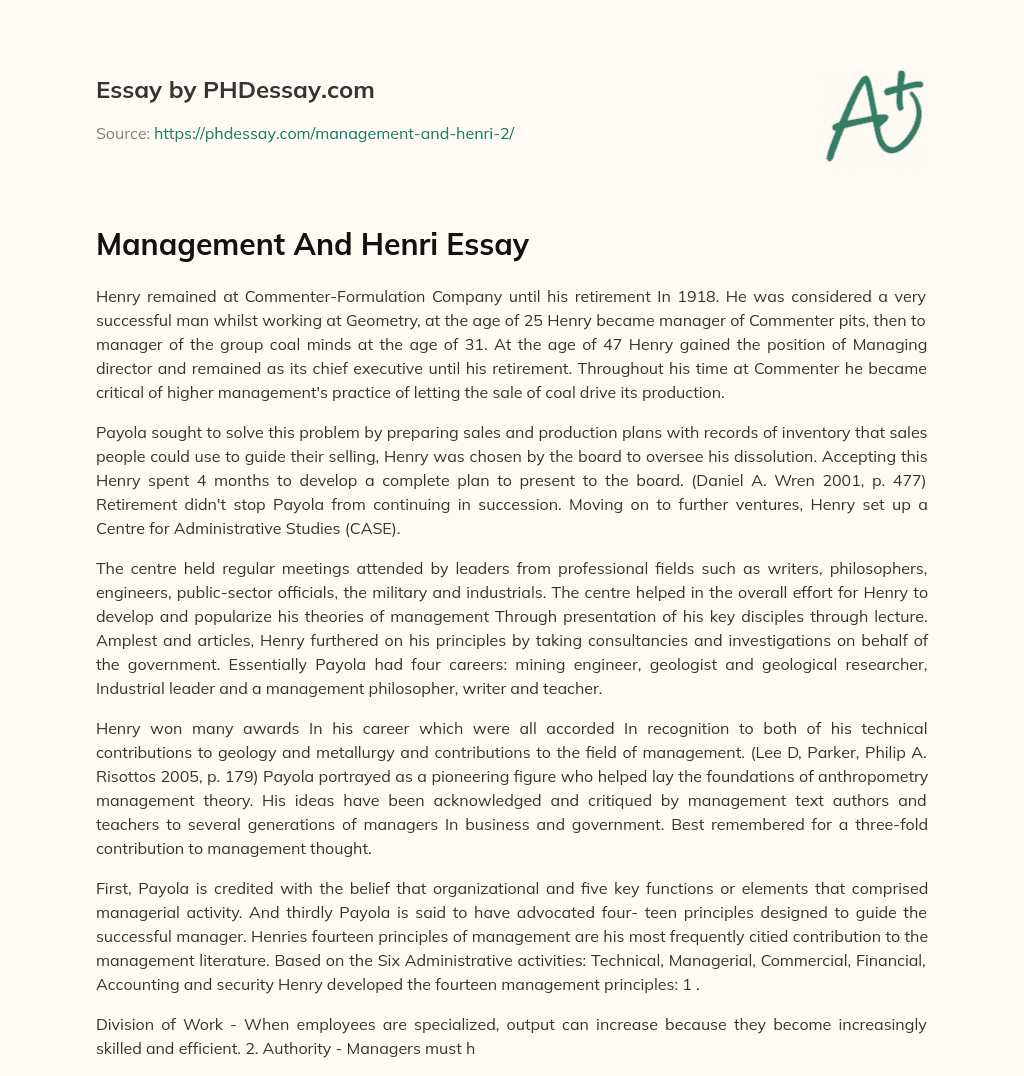 Management And Henri Essay essay