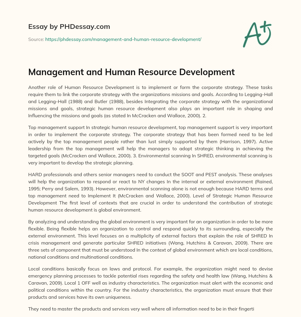 Management and Human Resource Development essay