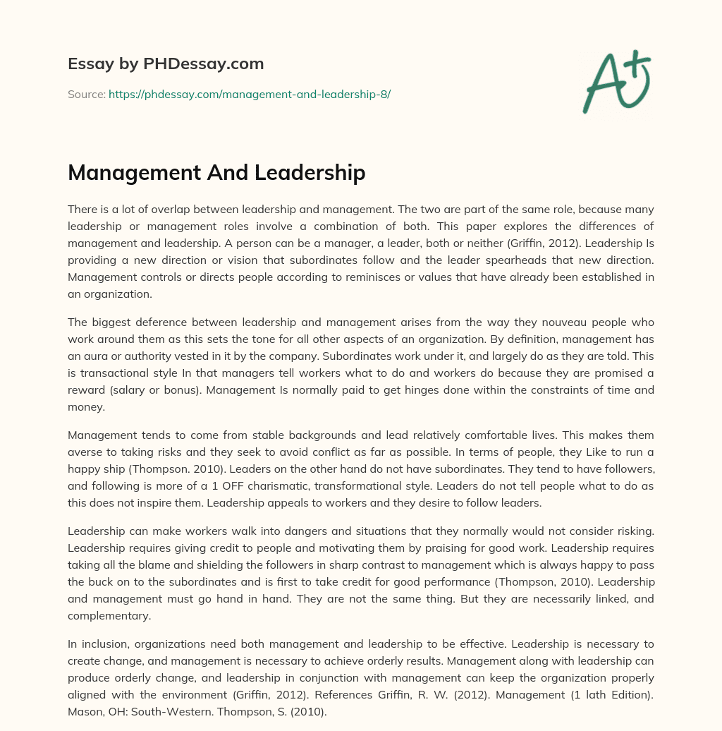 Management And Leadership essay