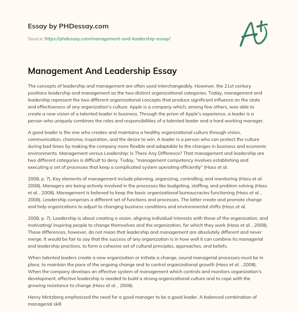 Management And Leadership Essay essay
