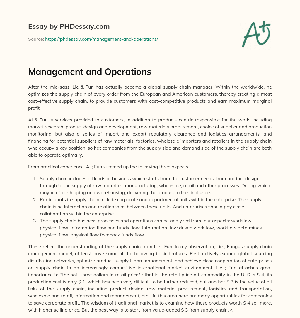 Management and Operations essay