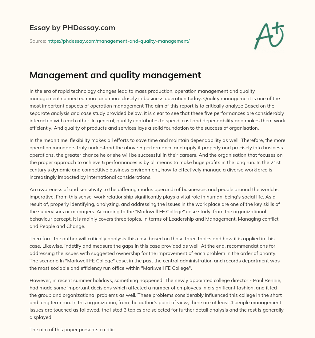 Management and quality management essay